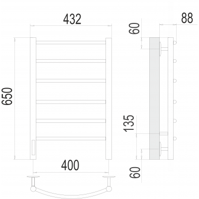 Полотенцесушитель электрический П6 400х650 Terminus Классик