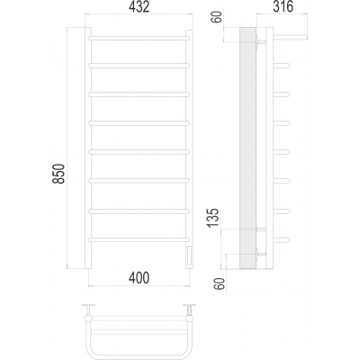 Полотенцесушитель электрический П8 400х850 Terminus