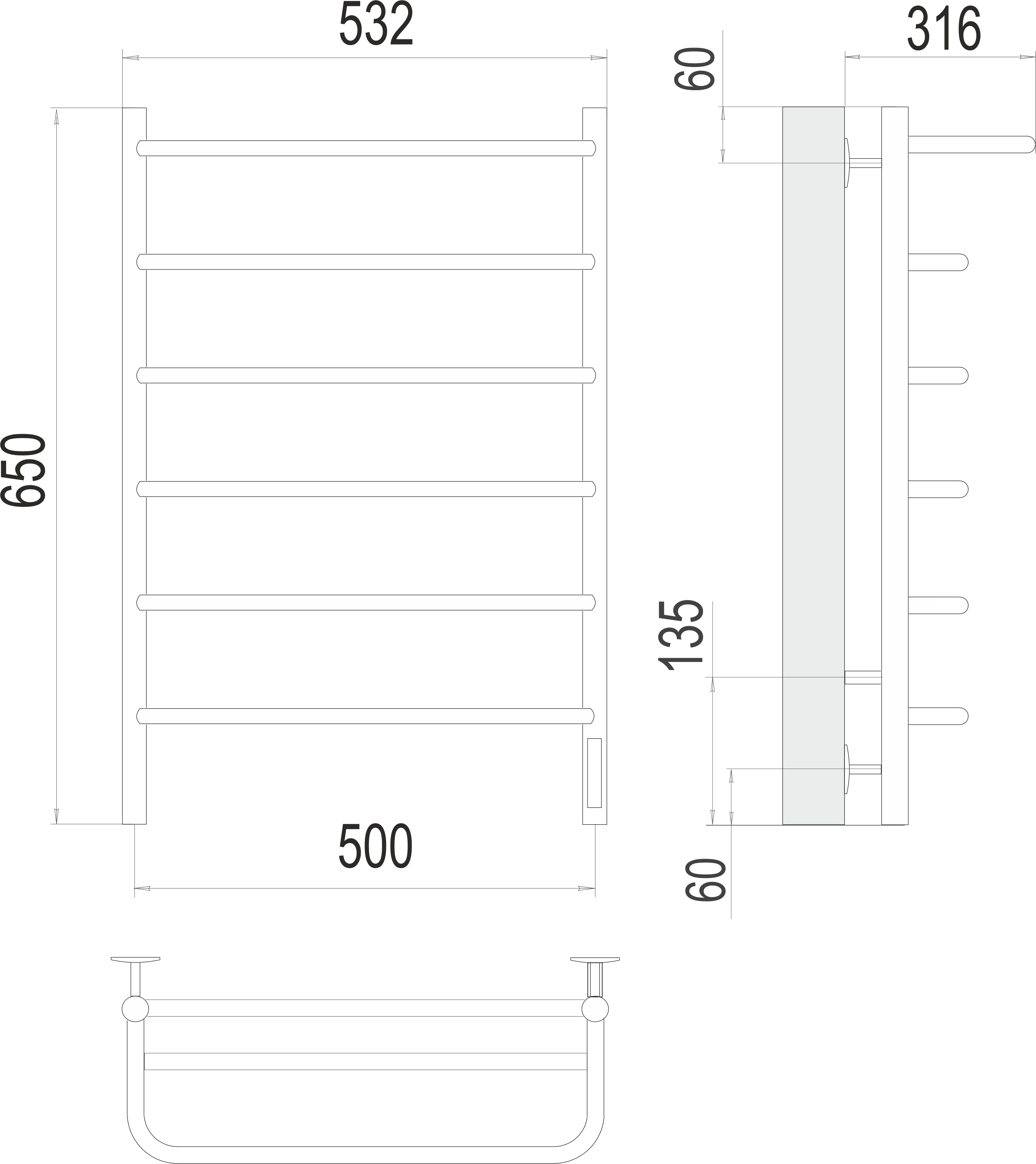 Полотенцесушитель электрический П6 500х650 Terminus
