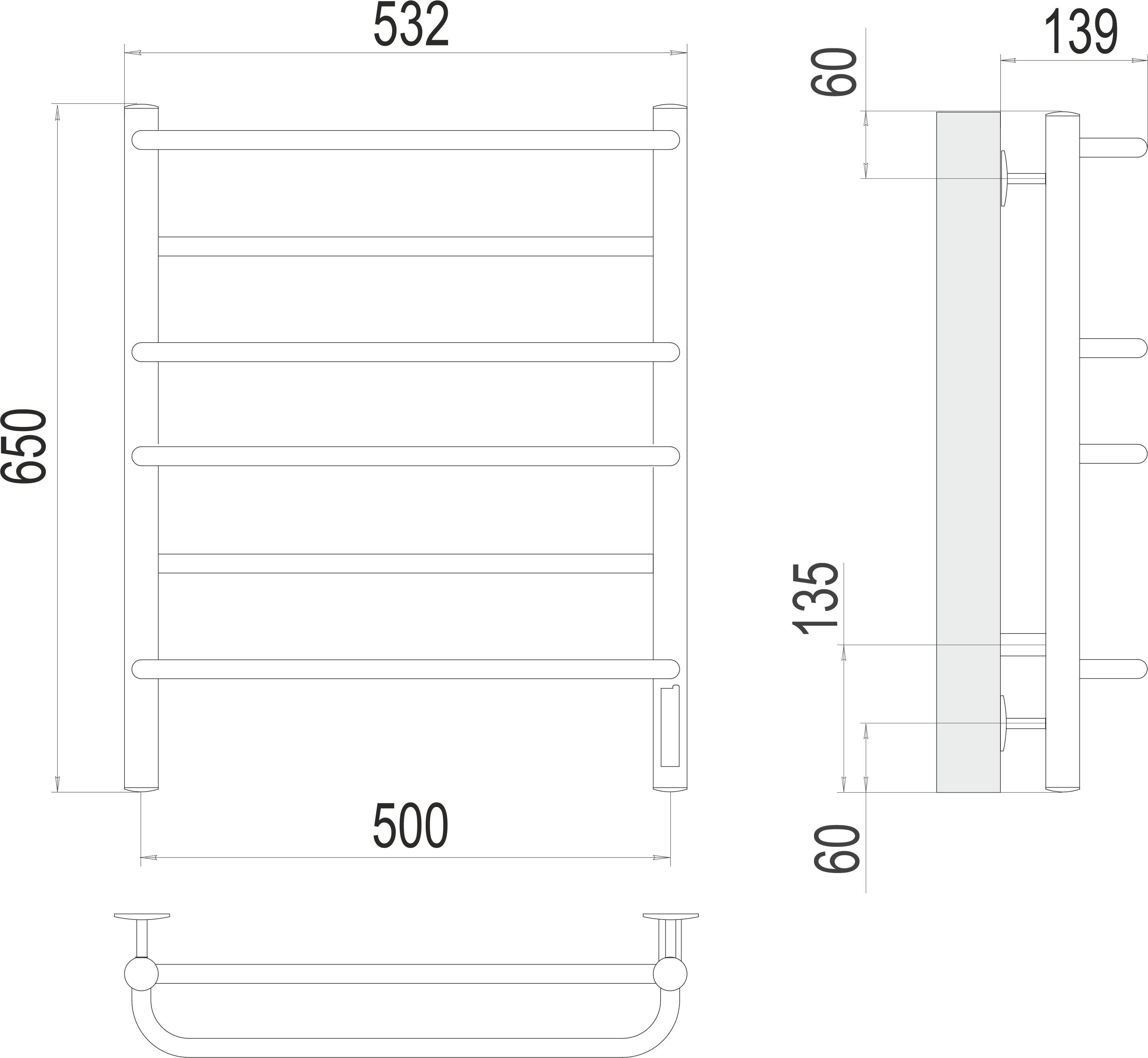 Полотенцесушитель электрический П6 500х650 Terminus Евромикс