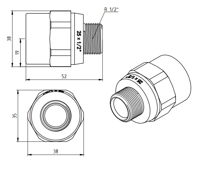 Муфта PPR белая комби.НР 25 х 1/2" VALTEC VTp.701.0.02504