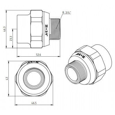 Муфта PPR белая комби.НР 25 х 3/4" VALTEC VTp.701.0.02505