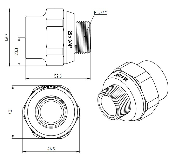 Муфта PPR белая комби.НР 25 х 3/4" VALTEC VTp.701.0.02505