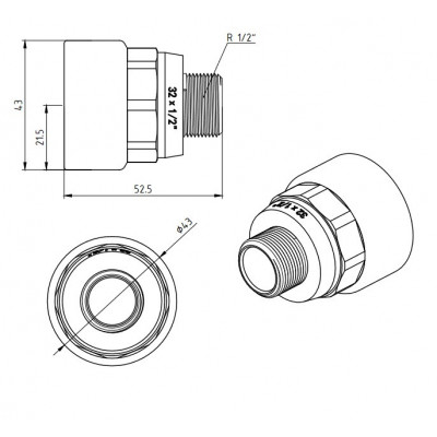 Муфта PPR белая комби.НР 32 х 1/2" VALTEC VTp.701.0.03204