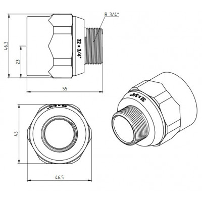 Муфта PPR белая комби.НР 32 х 3/4" VALTEC VTp.701.0.03205