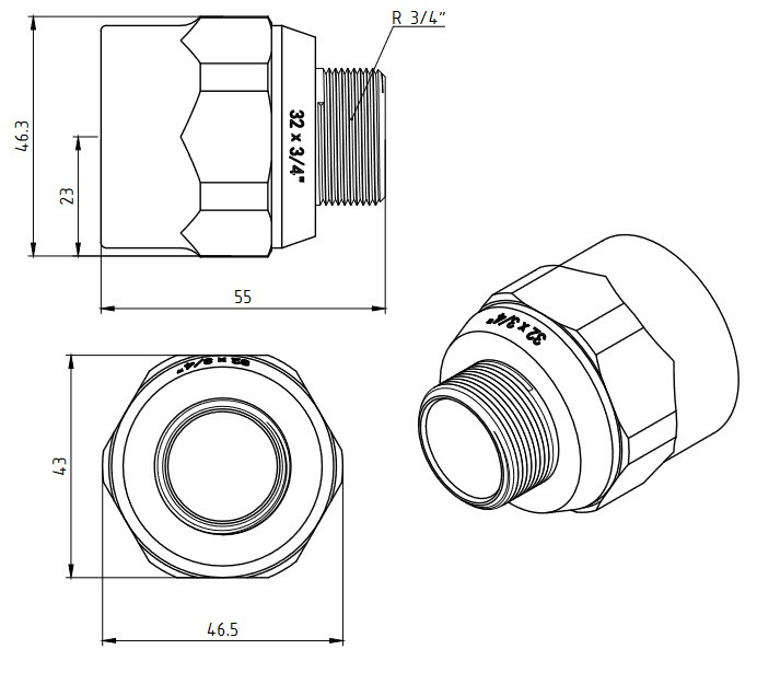Муфта PPR белая комби.НР 32 х 3/4" VALTEC VTp.701.0.03205
