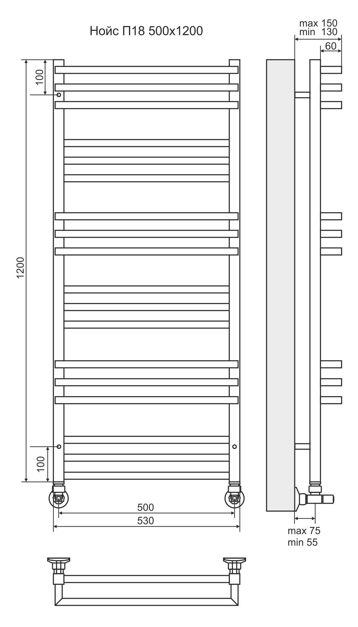 Полотенцесушитель водяной П18 500х1200 Terminus Нойс