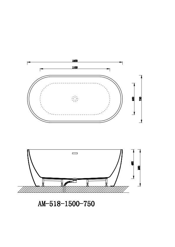 Акриловая ванна 150x75x59см Art&Max AM-518-1500-750