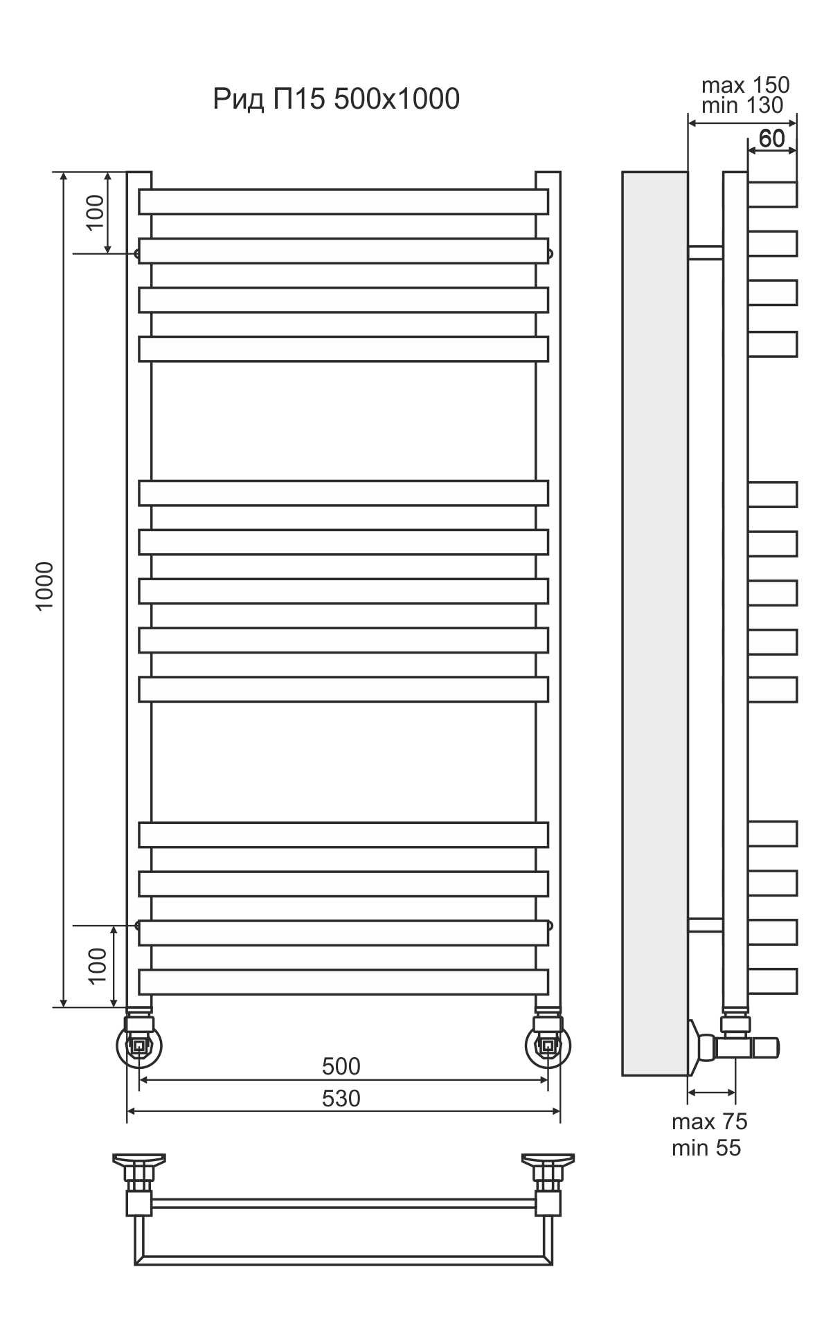 Полотенцесушитель водяной П5 500x1000 Terminus Рид