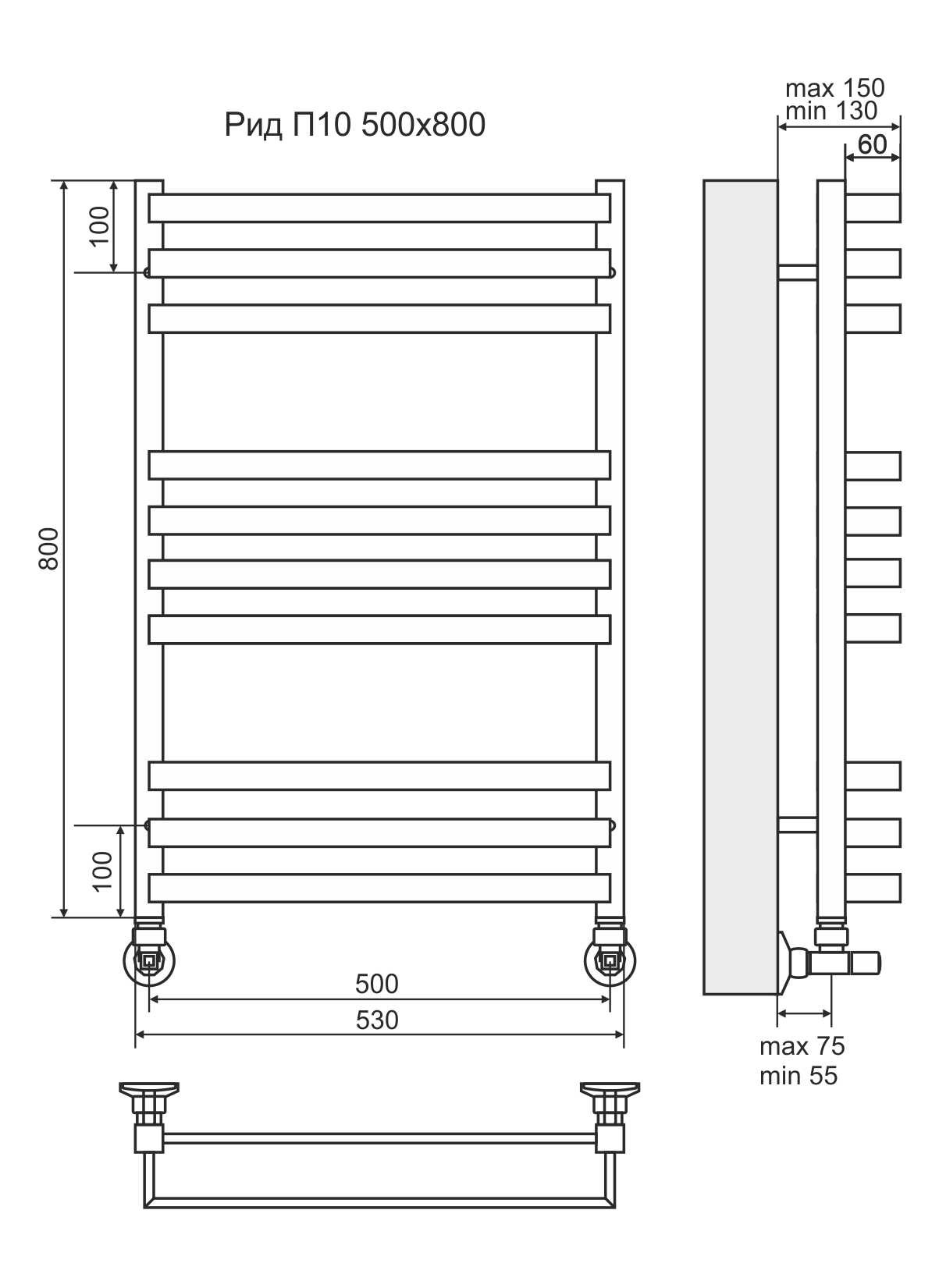 Полотенцесушитель водяной П13 500x800 Terminus Рид