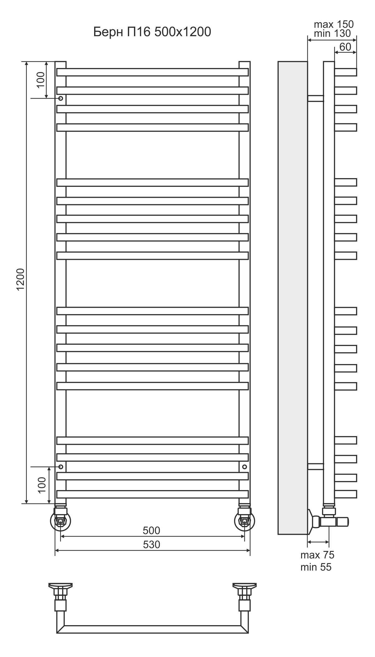 Полотенцесушитель водяной П18 500х1200 Terminus Берн