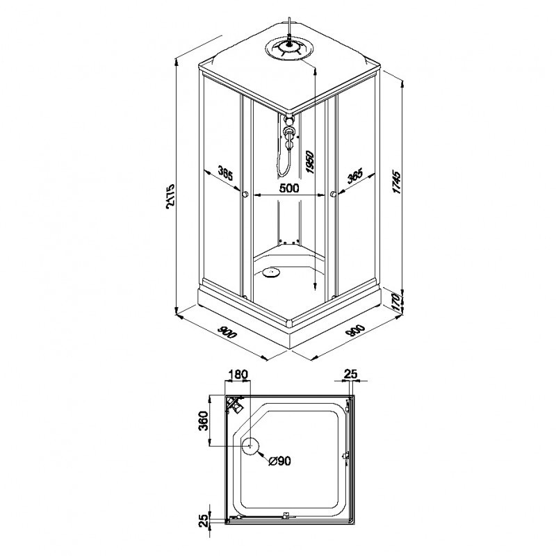 Душевая кабина MARONI 90x90x217 BREEZE SQ90L-GRS-DN4