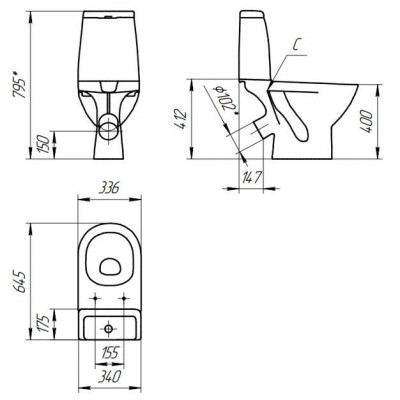 Унитаз-Компакт Cersanit GRANTA 031 3/6 DPL EO сиденье дюропласт SC, KO-GRA031-3/6-DL-n-w