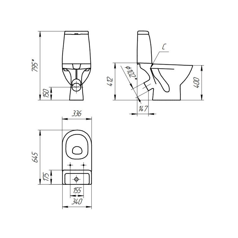 Унитаз-Компакт Cersanit GRANTA 031 3/6 DPL EO сиденье дюропласт SC, KO-GRA031-3/6-DL-n-w