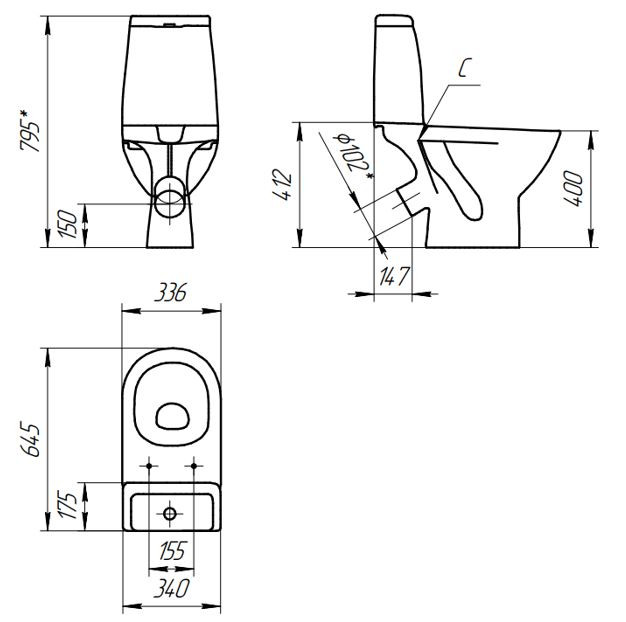 Унитаз-Компакт Cersanit GRANTA 031 3/6 DPL EO сиденье дюропласт SC, KO-GRA031-3/6-DL-n-w