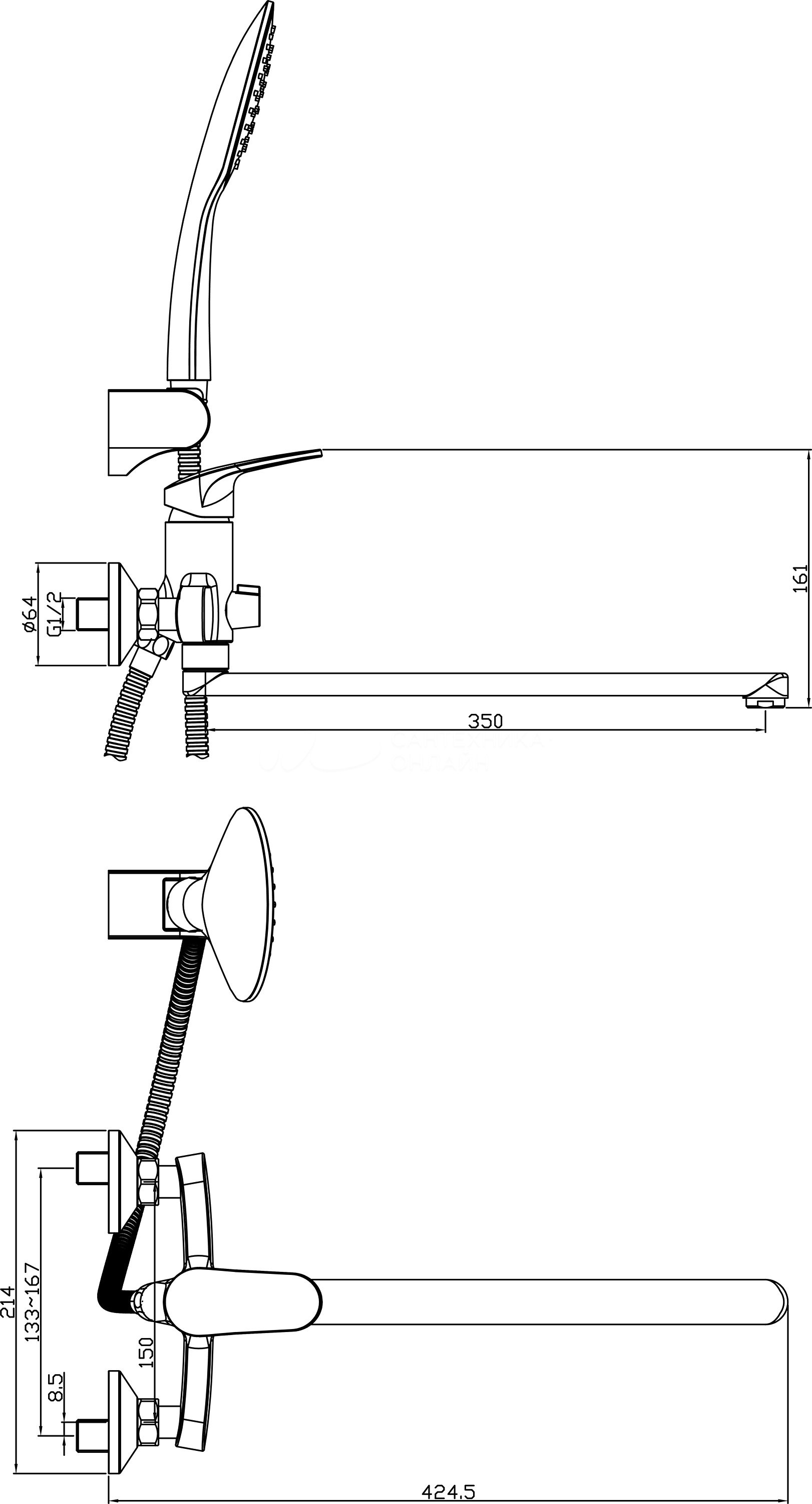 Смеситель для ванны хром Rossinka RS45-32