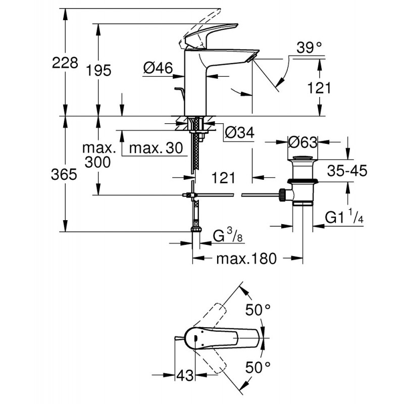 Смеситель однорычажный для раковины Grohe Eurosmart M-Size, с донным клапаном, хром, 23322003