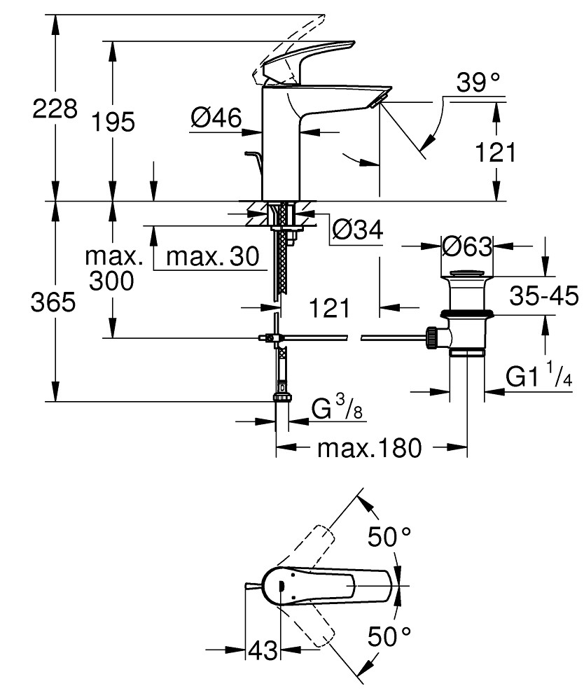 Смеситель однорычажный для раковины Grohe Eurosmart M-Size, с донным клапаном, хром, 23322003