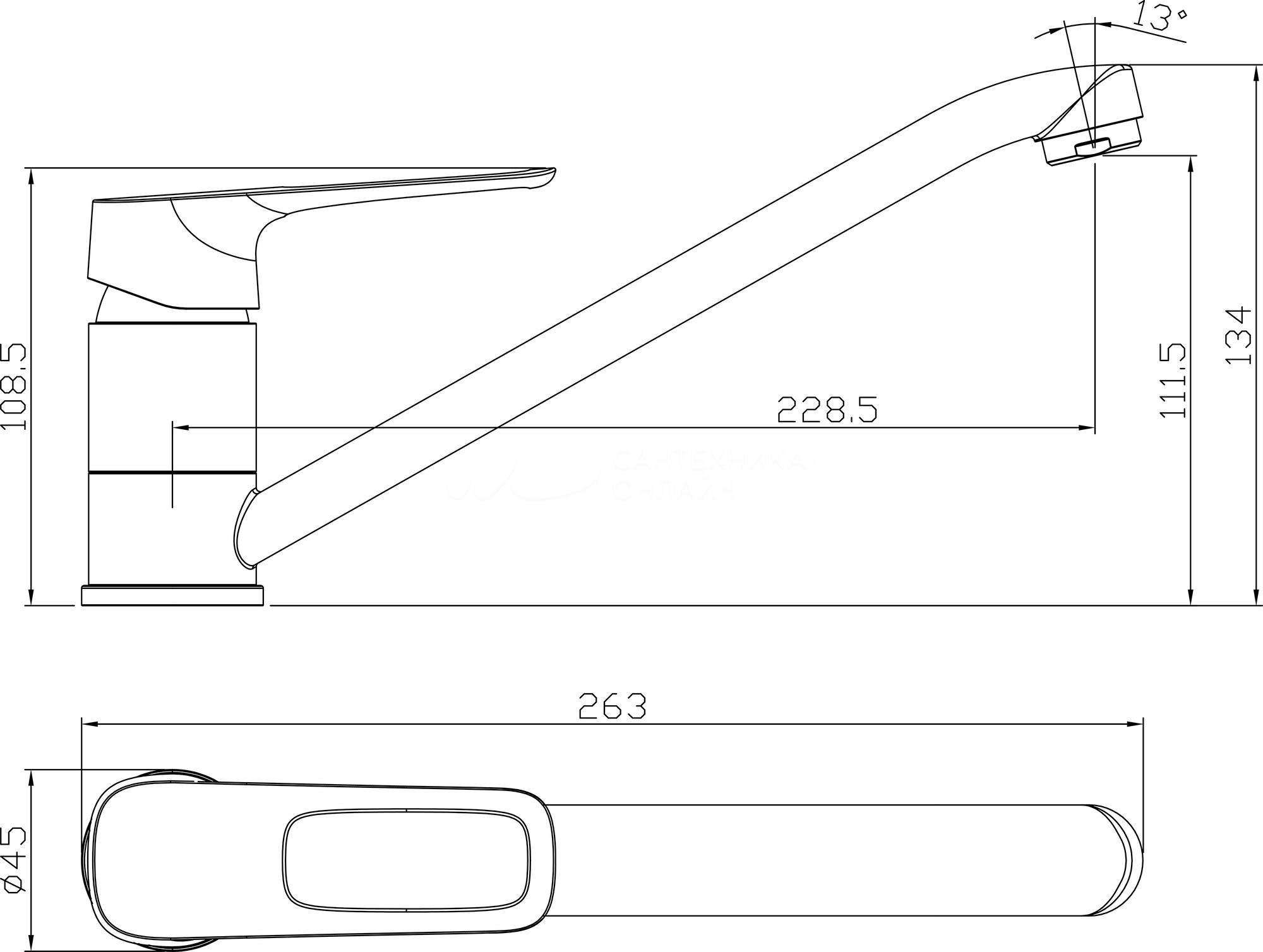 Смеситель для кухни хром Rossinka RS46-21