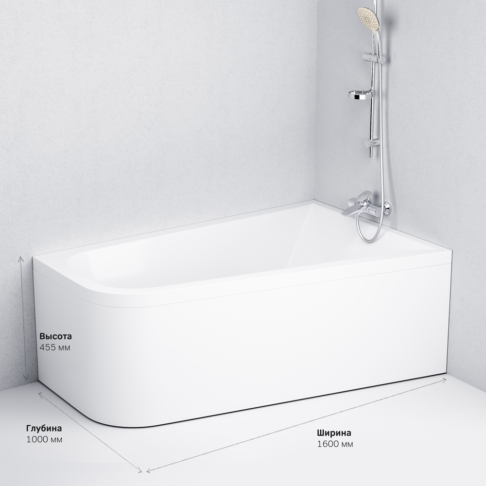 Акриловая ванна правая белая 160х100х45см Am.pm Spirit W72A-160R100W-A2