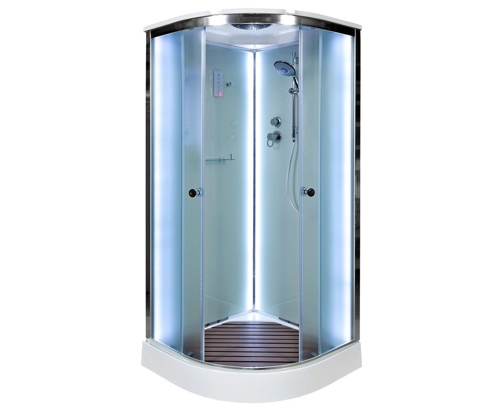 Душевая кабина 80x80x205 DTO D08SLED, с крышей, с электрикой, с LED подсветкой, матовое стекло, профиль хром