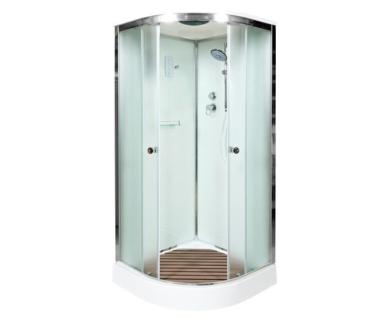 Душевая кабина 80x80x205 DTO D08SLED, с крышей, с электрикой, с LED подсветкой, матовое стекло, профиль хром