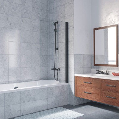 Шторка на ванную 75x150 Vegas-glass EV LUX 75 02М CRYSTALVISION R, профиль черный матовый, стекло CRYSTALVISION, правая