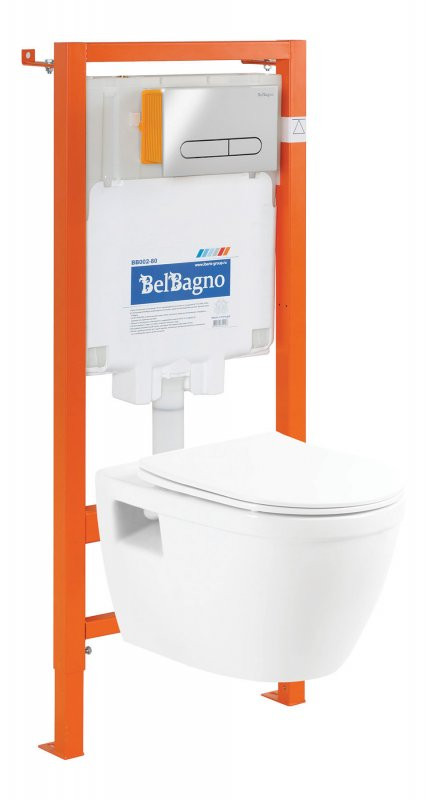 Унитаз подвесной безободковый Belbagno LOTO BB070CHR/SC с сиденьем в комплекте