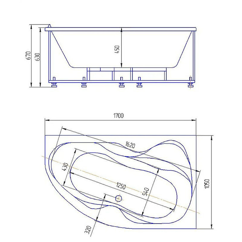 Акриловая ванна белая 170x105см правая Aquatek Вега VEG170-0000083