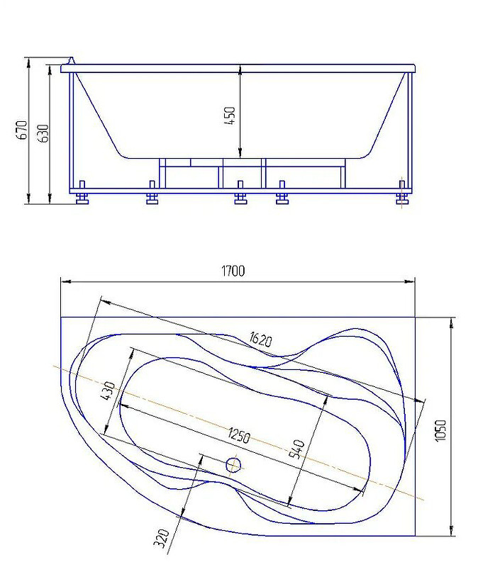 Акриловая ванна белая 170x105см правая Aquatek Вега VEG170-0000083
