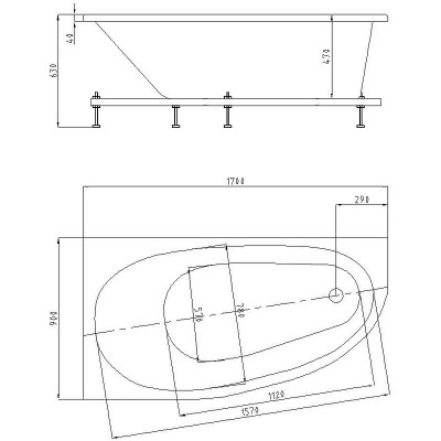 Акриловая ванна белая 170x90см правая Aquatek Дива DIV170-0000003