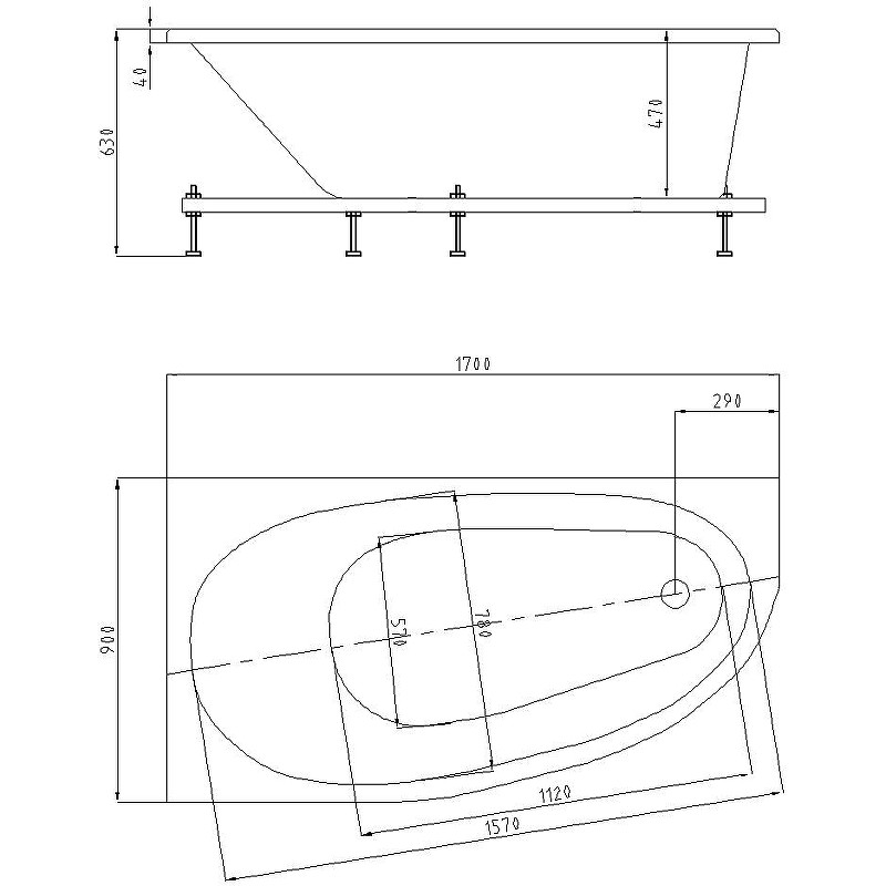 Акриловая ванна белая 170x90см правая Aquatek Дива DIV170-0000003