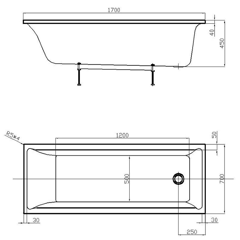 Акриловая ванна белая 170x70см Aquatek Лайма LAI170-0000001