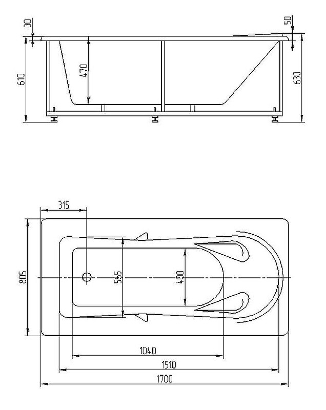 Акриловая ванна белая 170x80см Aquatek Леда LED170-0000047