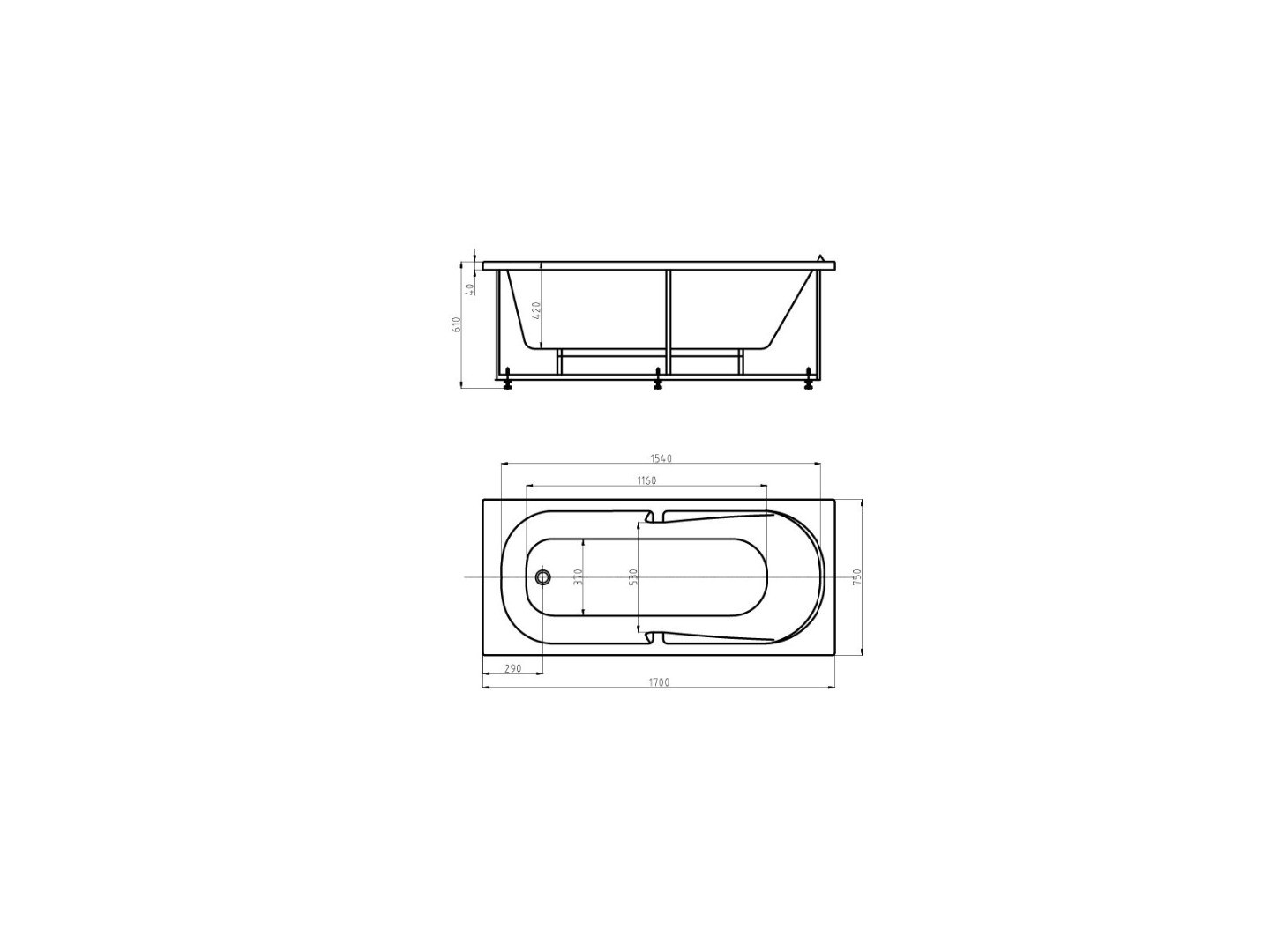 Акриловая ванна белая 170x75см Aquatek Лея LEY170-0000045
