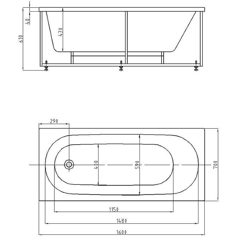 Акриловая ванна белая 160x70см Aquatek Оберон OBR160-0000039