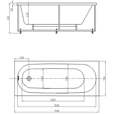 Акриловая ванна белая 170x70см Aquatek Оберон OBR170-0000027