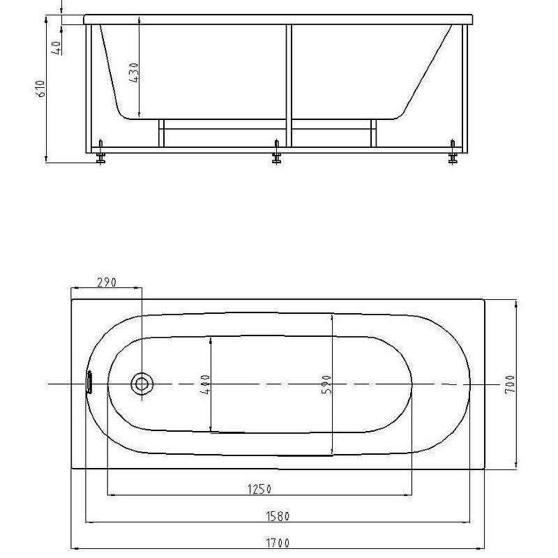 Акриловая ванна белая 170x70см Aquatek Оберон OBR170-0000027