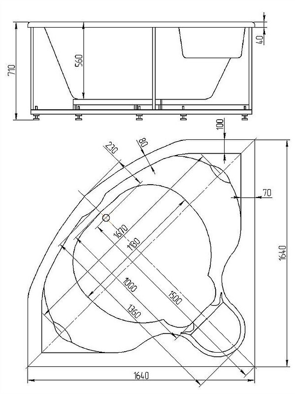 Акриловая ванна белая 164x164см Aquatek Сириус SIR164-0000002