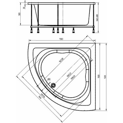 Акриловая ванна белая 150x150см Aquatek Юпитер UPT150-0000026