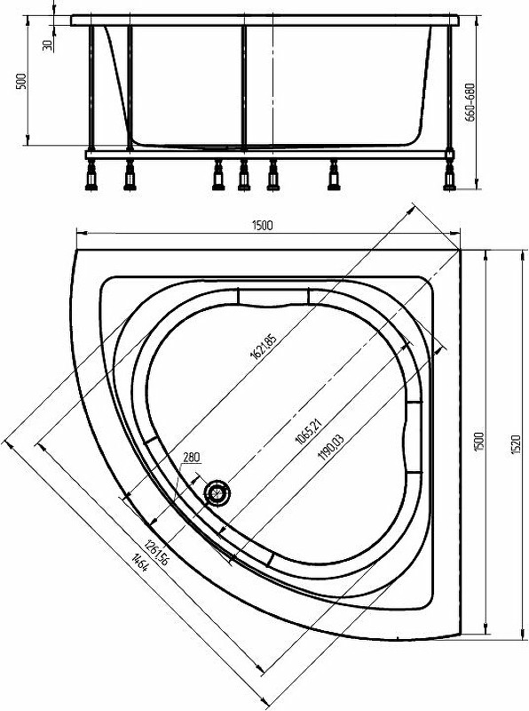 Акриловая ванна белая 150x150см Aquatek Юпитер UPT150-0000026