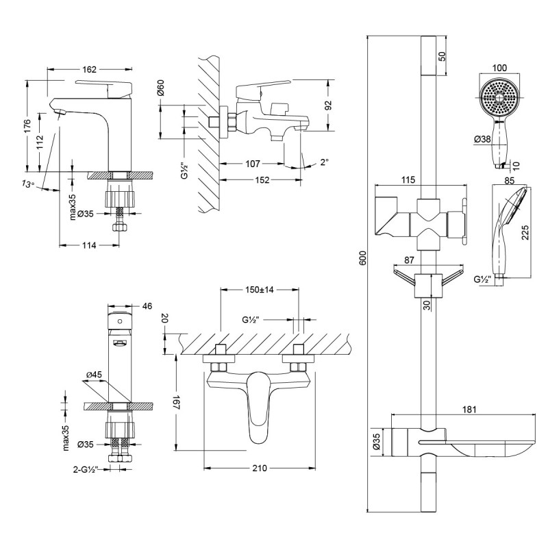 Комплект смесителей хром Lemark Point LM0380C
