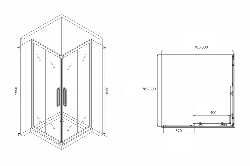 Душевой уголок без поддона черный 80x80x195см Abber Schwarzer Diamant AG02080BH