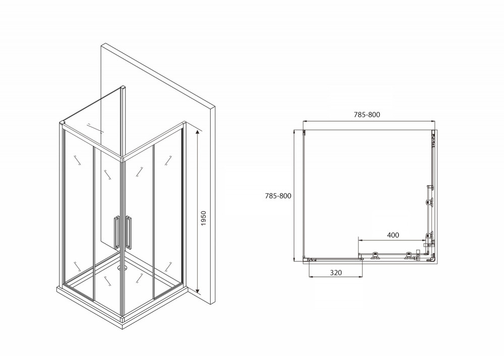 Душевой уголок без поддона черный 80x80x195см Abber Schwarzer Diamant AG02080BH-S80B