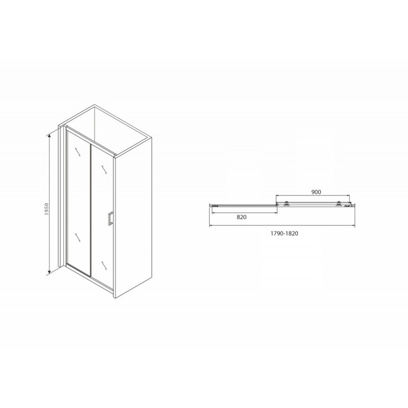 Душевая дверь 180х195см черная ABBER Schwarzer Diamant AG30180B