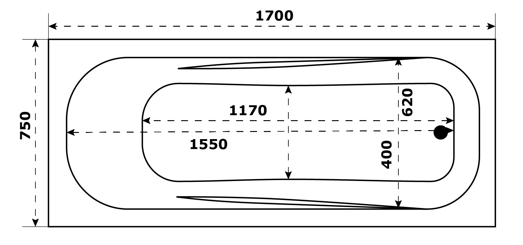 Акриловая ванна белая 170x75см Bas Толедо В 00035