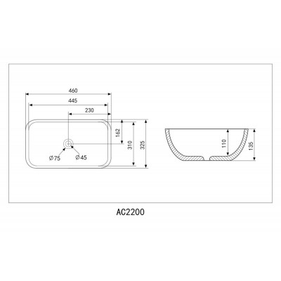 Накладная раковина белая 46x32.5x13.5см Abber Rechteck AC2200