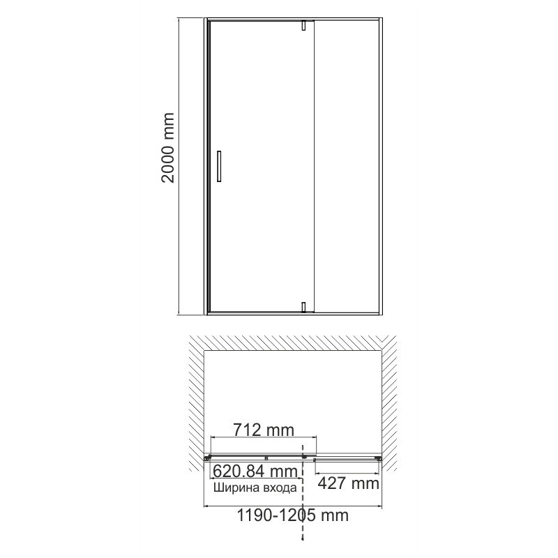 Душевая дверь 120х200см золото WasserKraft 55P05