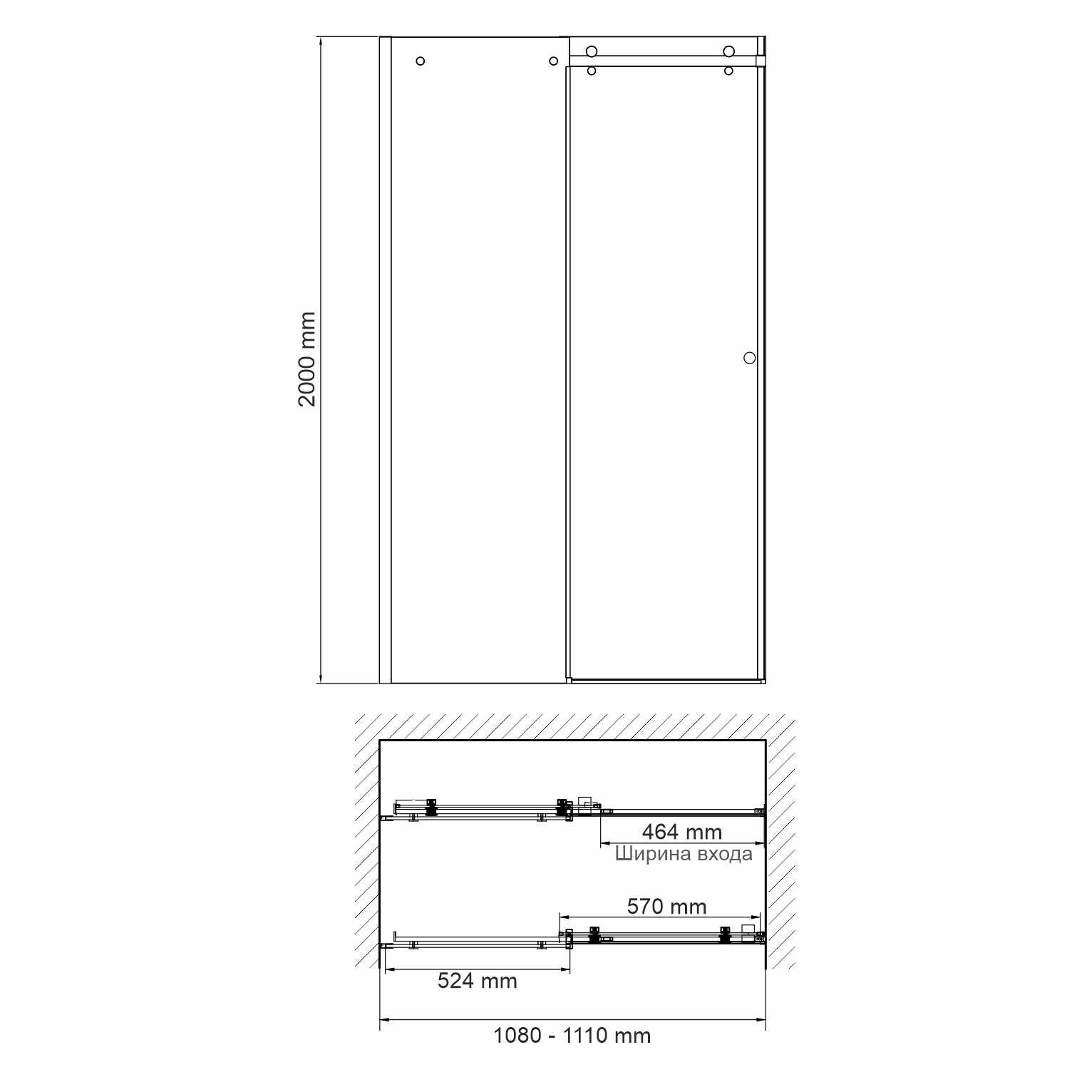 Душевая дверь 110х200см хром WasserKraft Vils 56R13