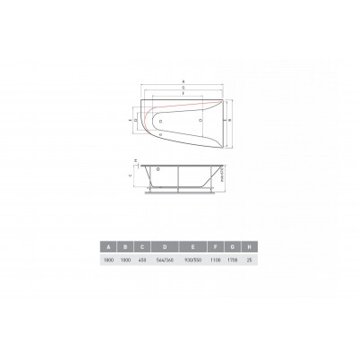 Акриловая ванна белая правая 170x90см Vayer Boomerang Гл000009591
